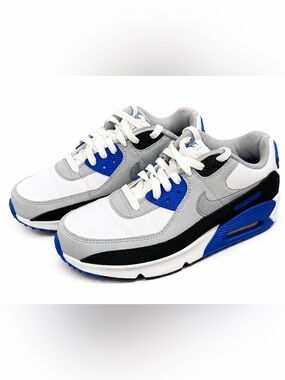 Nike Air Max 90 White Grey Black Royal Blue Sneakers Youth Size 5Y